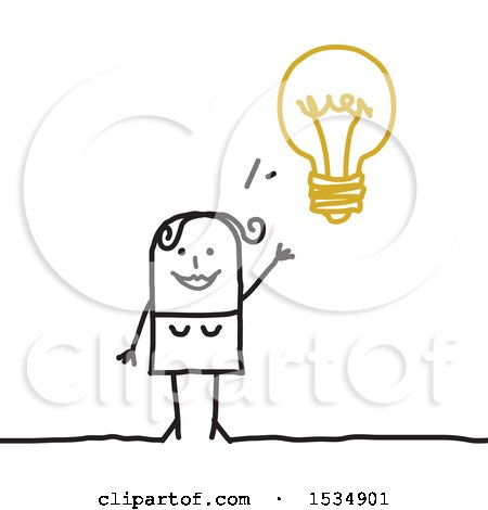 Clipart of a Stick Woman with an Idea Light Bulb - Royalty Free Vector Illustration by NL shop