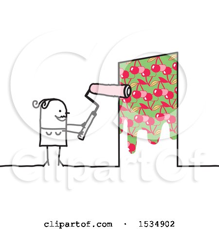 Clipart of a Stick Woman Painting Cherries on a Door - Royalty Free Vector Illustration by NL shop