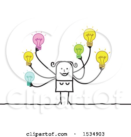 Clipart of a Creative Stick Woman with Many Ideas - Royalty Free Vector Illustration by NL shop