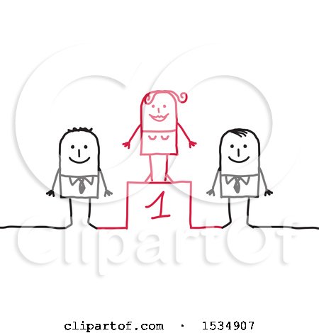 Clipart of a Winner Stick Business Woman and Male Competitors on a Podium - Royalty Free Vector Illustration by NL shop