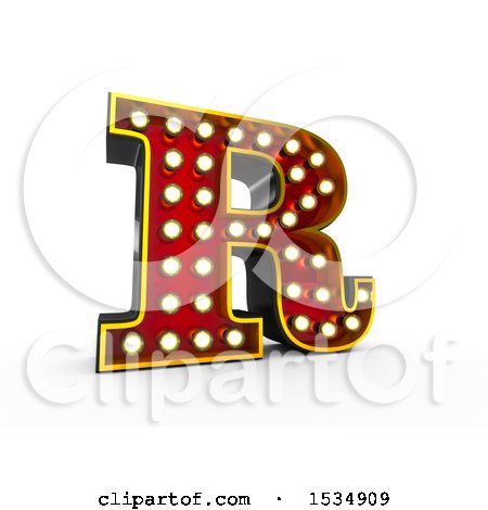 Clipart of a 3d Illuminated Theater Styled Vintage Letter R, on a White Background - Royalty Free Illustration by stockillustrations