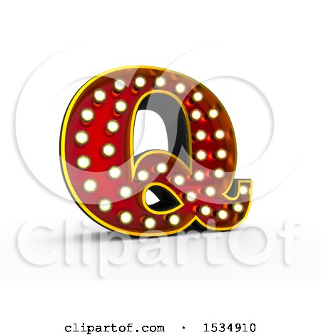 Clipart of a 3d Illuminated Theater Styled Vintage Letter Q, on a White Background - Royalty Free Illustration by stockillustrations