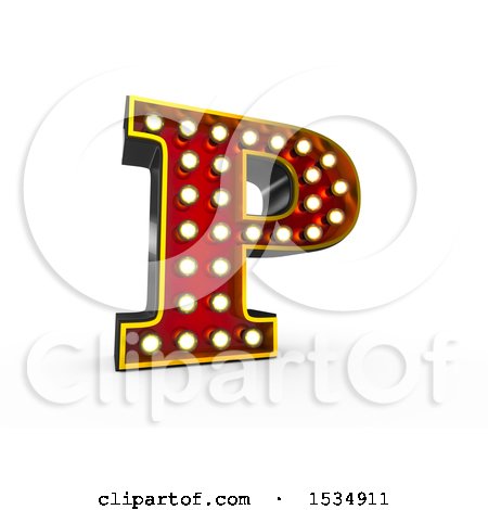 Clipart of a 3d Illuminated Theater Styled Vintage Letter P, on a White Background - Royalty Free Illustration by stockillustrations