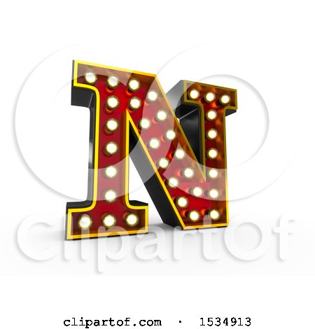 Clipart of a 3d Illuminated Theater Styled Vintage Letter N, on a White Background - Royalty Free Illustration by stockillustrations