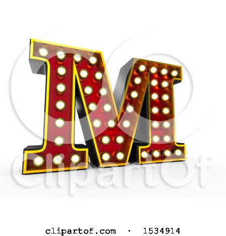 Clipart of a 3d Illuminated Theater Styled Vintage Letter M, on a White Background - Royalty Free Illustration by stockillustrations