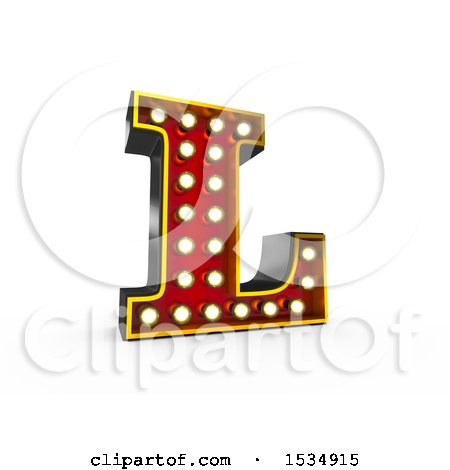 Clipart of a 3d Illuminated Theater Styled Vintage Letter L, on a White Background - Royalty Free Illustration by stockillustrations