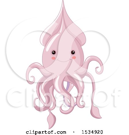 Clipart of a Cute Pink Squid Smiling - Royalty Free Vector Illustration by Pushkin