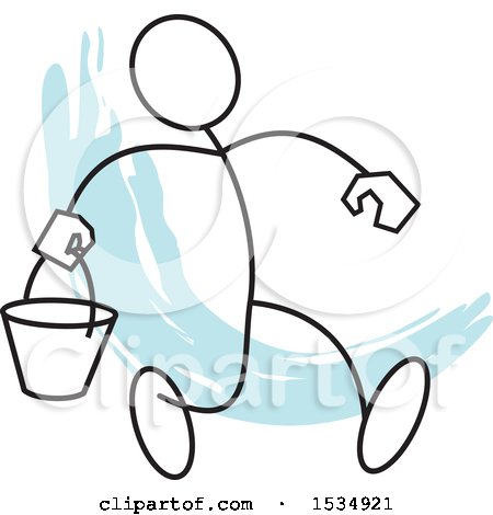Clipart of a Stickler Man Walking with a Bucket, over a Blue Accent - Royalty Free Vector Illustration by Johnny Sajem