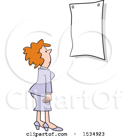 Clipart of a White Business Woman Looking at a Blank Sign - Royalty Free Vector Illustration by Johnny Sajem