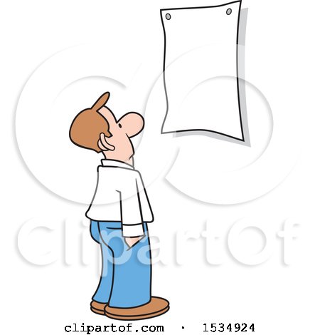 Clipart of a Man Looking at a Blank Sign - Royalty Free Vector Illustration by Johnny Sajem