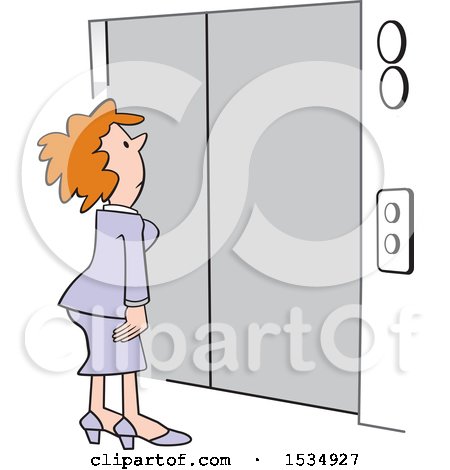 Clipart of a White Business Woman Waiting for an Elevator - Royalty Free Vector Illustration by Johnny Sajem