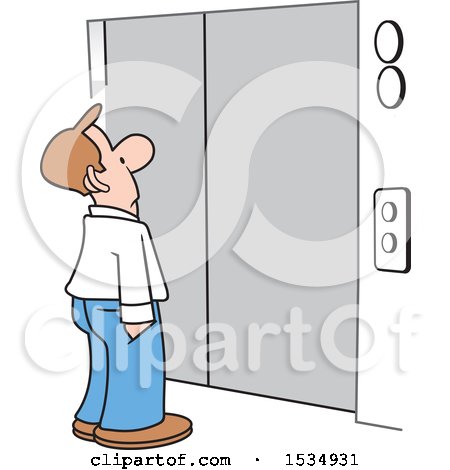 Clipart of a Caucasian Business Man Waiting for an Elevator - Royalty Free Vector Illustration by Johnny Sajem