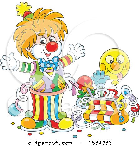 Clipart of a Party Clown with a Bag of Tricks - Royalty Free Vector Illustration by Alex Bannykh