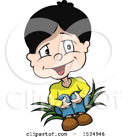 Clipart of a Boy Sitting on Leaves - Royalty Free Vector Illustration by dero