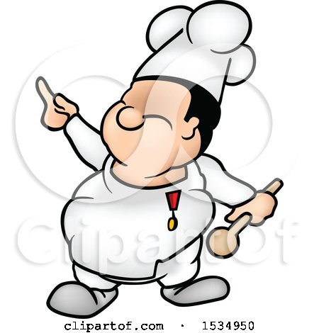 Clipart of a Cartoon Male Chef Holding up a Finger - Royalty Free Vector Illustration by dero