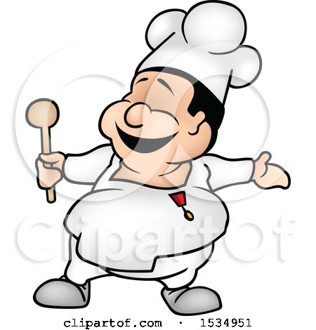 Clipart of a Cartoon Male Chef Holding a Spoon - Royalty Free Vector Illustration by dero
