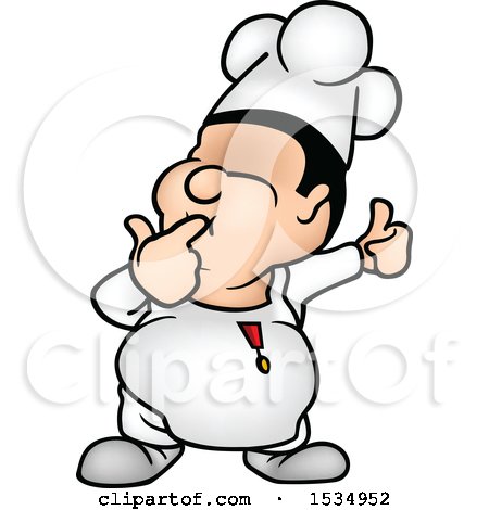 Clipart of a Cartoon Male Chef Tasting and Giving a Thumb up - Royalty Free Vector Illustration by dero