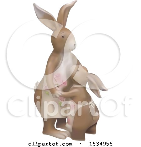 Clipart of a Mother Bunny Rabbit and Child Wearing Aprons - Royalty Free Vector Illustration by dero