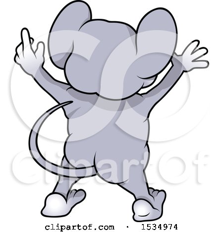 Clipart of a Rear View of a Cheering Mouse - Royalty Free Vector Illustration by dero