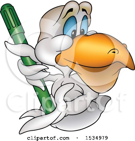 Clipart of a Pelican Bird Holding a Marker - Royalty Free Vector Illustration by dero