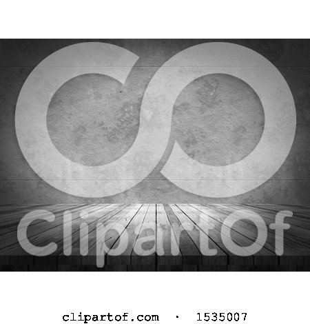Clipart of a 3d Grayscale Wood Table Against a Concrete Wall - Royalty Free Illustration by KJ Pargeter