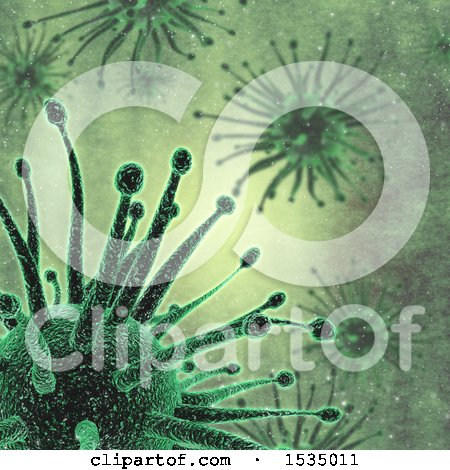 Clipart of a Green Background of 3d Virus Cells - Royalty Free Illustration by KJ Pargeter
