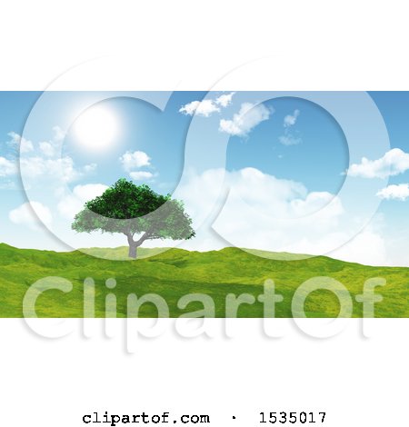 Clipart of a 3d Tree in a Sunny Landscape - Royalty Free Illustration by KJ Pargeter