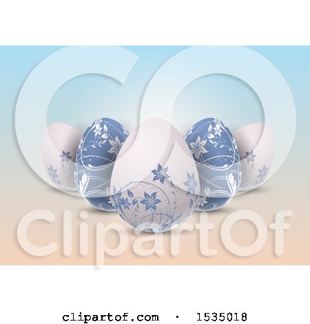 Clipart of 3d Floral Easter Eggs over Gradient - Royalty Free Vector Illustration by KJ Pargeter