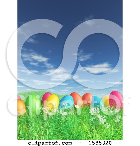 Clipart of 3d Colorful Easter Eggs in Grass - Royalty Free Illustration by KJ Pargeter