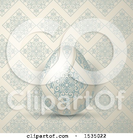 Clipart of a 3d Easter Egg over a Matching Vintage Pattern - Royalty Free Vector Illustration by KJ Pargeter