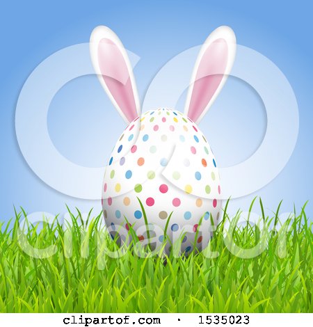 Clipart of a 3d Easter Egg with Bunny Ears in Grass - Royalty Free Vector Illustration by KJ Pargeter