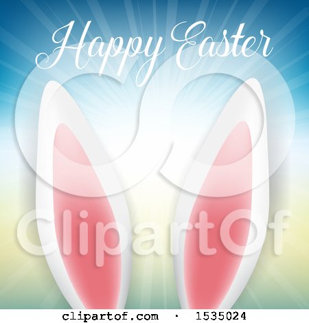 Clipart of Bunny Ears and a Happy Easter Greeting - Royalty Free Vector Illustration by KJ Pargeter