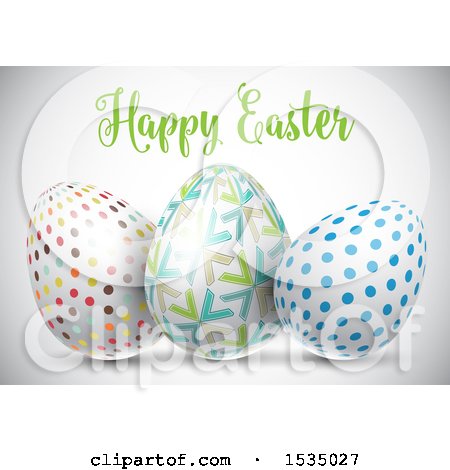 Clipart of a Happy Easter Greeting over 3d Easter Eggs - Royalty Free Vector Illustration by KJ Pargeter