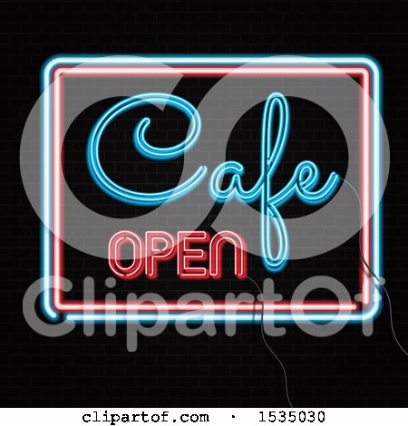 Clipart of a Cafe Open Neon Sign on Black - Royalty Free Vector Illustration by KJ Pargeter