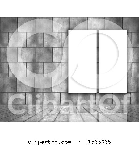 Clipart of a 3d Brick Wall with Canvases - Royalty Free Illustration by KJ Pargeter