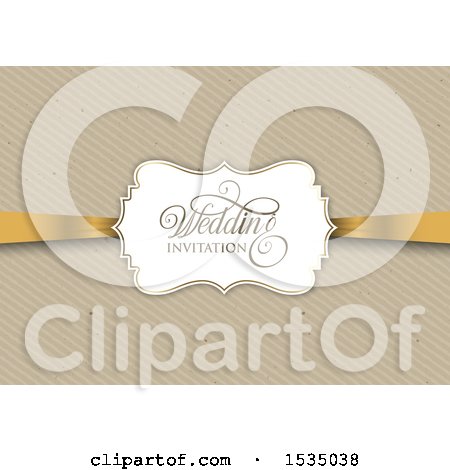 Clipart of a Vintage Styled Cardboard Background with Wedding Invitation Text - Royalty Free Vector Illustration by KJ Pargeter