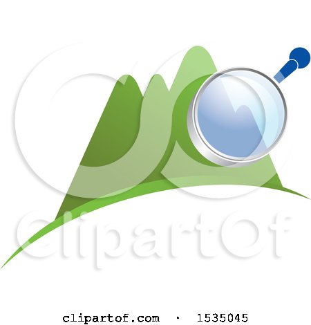 Clipart of a Magnifying Glass over Mountains - Royalty Free Vector Illustration by Lal Perera
