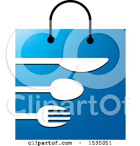 Clipart of a Blue Shopping Bag with Silverware - Royalty Free Vector Illustration by Lal Perera
