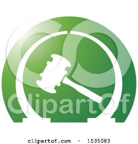 Clipart of a Banging Gavel in a Green Arch - Royalty Free Vector Illustration by Lal Perera