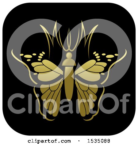 Clipart of a Golden Butterfly and Black Icon - Royalty Free Vector Illustration by Lal Perera