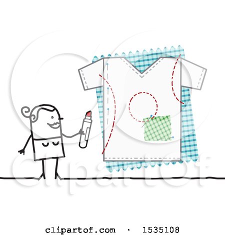 Clipart of a Stick Woman Designing a Shirt - Royalty Free Vector Illustration by NL shop