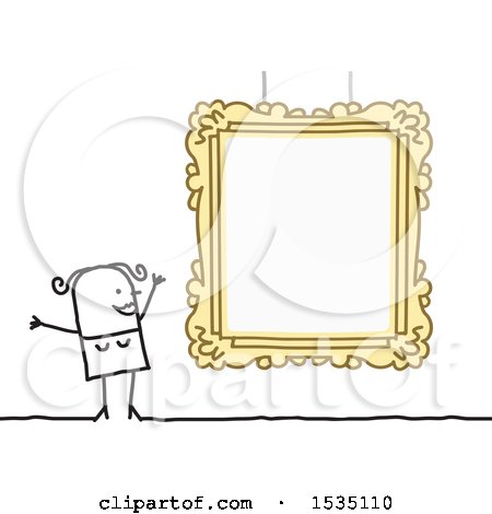 Clipart of a Stick Woman by a Picture Frame - Royalty Free Vector Illustration by NL shop