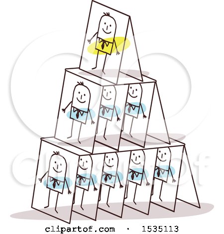Clipart of Stick Business Men on a Pyramid of Cards - Royalty Free Vector Illustration by NL shop