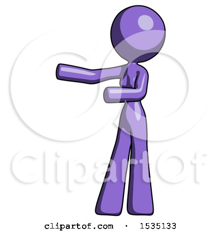 Purple Design Mascot Woman Presenting Something to Her Right by Leo Blanchette