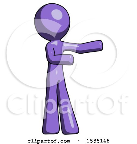 Purple Design Mascot Man Presenting Something to His Left by Leo Blanchette