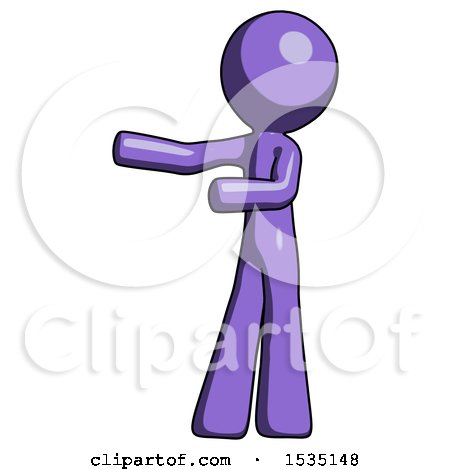 Purple Design Mascot Man Presenting Something to His Right by Leo Blanchette