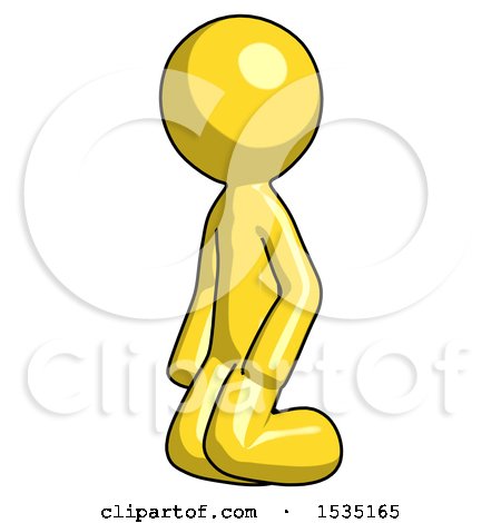 Yellow Design Mascot Man Kneeling Angle View Left by Leo Blanchette