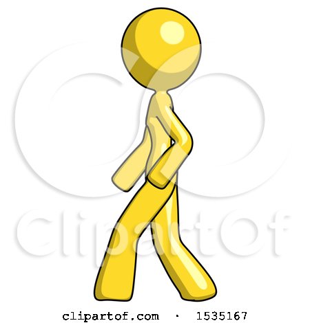 Yellow Design Mascot Woman Walking Left Side View by Leo Blanchette
