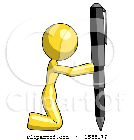 Yellow Design Mascot Woman Posing with Giant Pen in Powerful yet Awkward Manner. Because Funny by Leo Blanchette