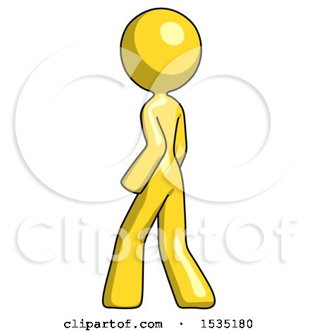 Yellow Design Mascot Woman Walking Away Direction Left View by Leo Blanchette